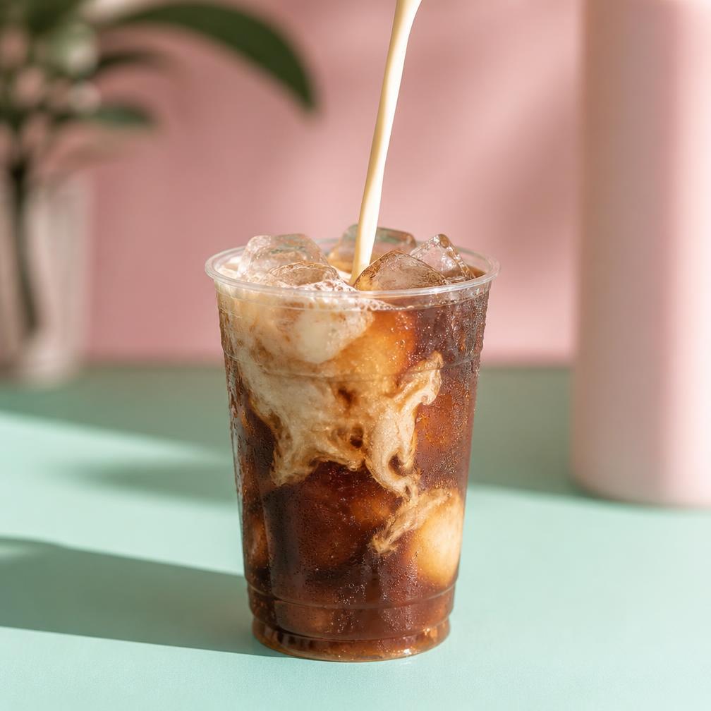 Dirty soda with cream swirl and colorful syrup